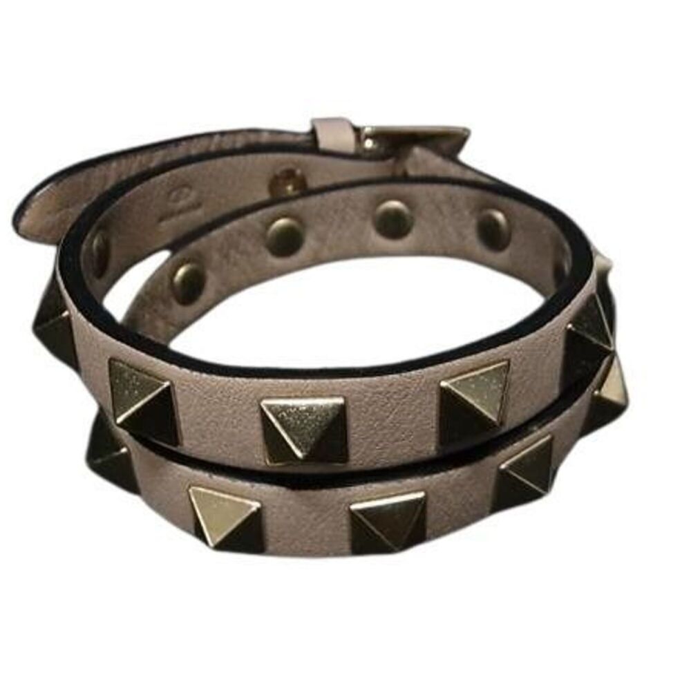 VALENTINO GARAVANI Brown Leather Rockstud Charm Bracelet